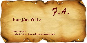 Forján Aliz névjegykártya